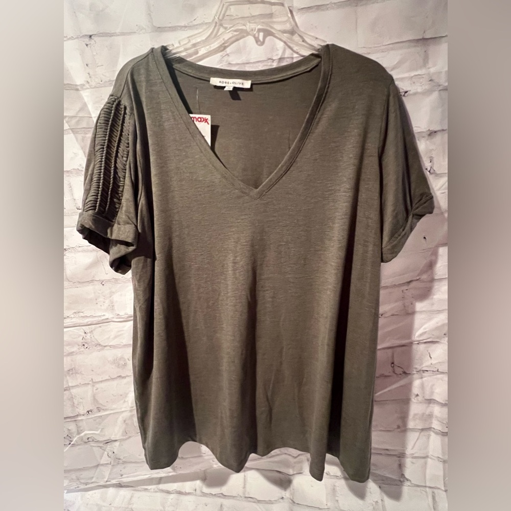 NWT Olive Green Tee with Sleeve Detail